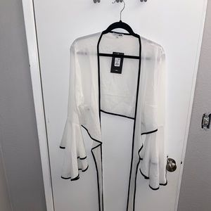 White, Bell sleeve, wrap waist, cropped blouse